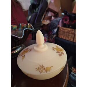 Vintage Fenton Hand Painted Floral Pattern Custard Satin Glass Candy Dish And Is